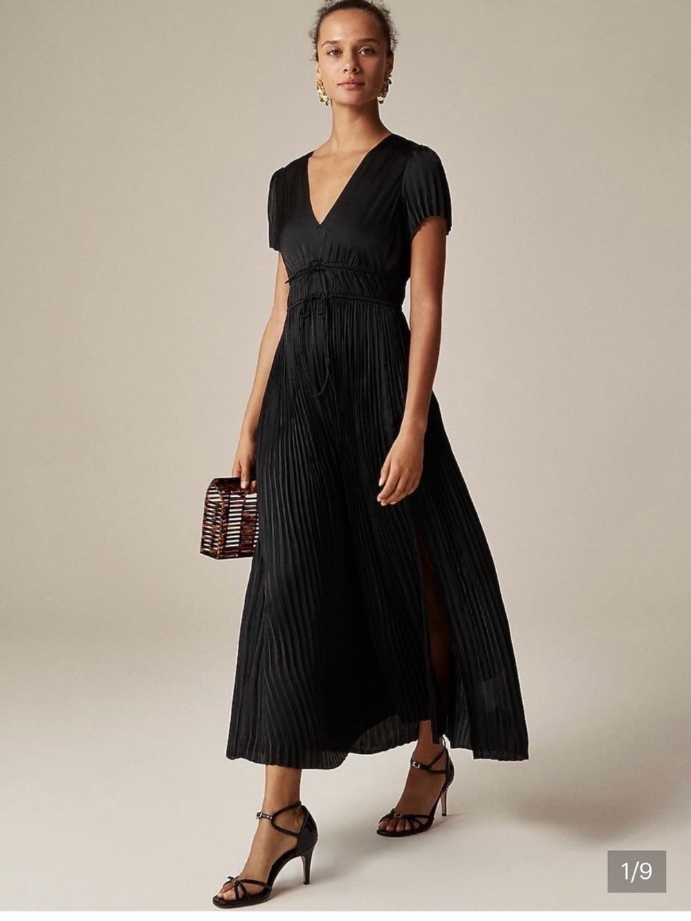 JCrew Pleated V-Neck Black Maxi Dress